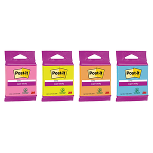 Post-It Super Sticky Bloc de 45 Notas Adhesivas Reposicionables - Forma Cuadrada - 76x76mm - Colores Surtidos