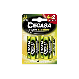 Cegasa Super Alkaline Pack de 6 Pilas LR6 AA - Alto Rendimiento - Fiabilidad - Tecnologia Avanzada