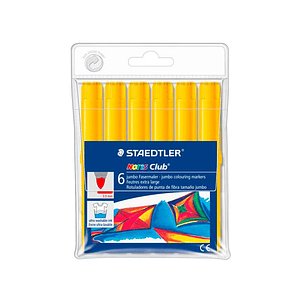Staedtler Noris Jumbo 340 Pack de 6 Rotuladores Jumbo - Punta de Fibra - Trazo 3mm - Tapa Ventilada - Color Amarillo