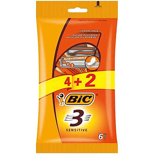 Bic Sensitive 3 Pack de 4+2 Maquinillas de Afeitar Desechables de 3 Hojas - Tira Lubricante con Aloe Vera