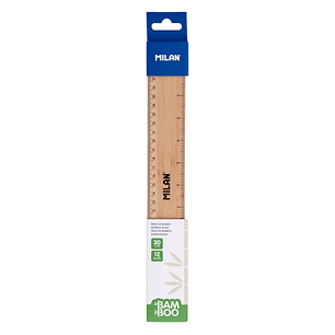Milan Regla de 30cm - Bambu - Gruesa - Centimetros y Pulgadas - Color Madera Claro