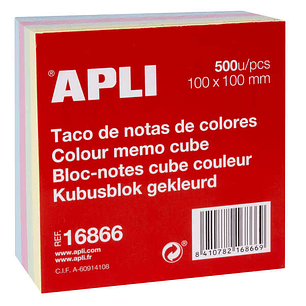 Apli Taco de 500 Notas 100x100mm - Ideal para Notas y Recordatorios - Practico Tamaño - Colores Pastel