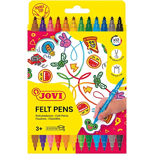 Jovi Felt Pen Extuche 12 Rotuladores de Doble Punta - Punta Fina y Maxi - Amplia Variedad de Tonos - Tinta de Gran Fijacion - Colores Surtidos