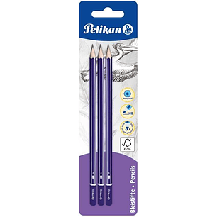 Pelikan Blister de 3 Lapices de Madera HB - Punta de Grafito - Cuerpo Barnizado - Seccion Hexagonal - Mina Resistente