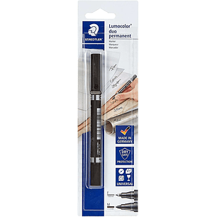 Staedtler Lumocolor 358 Rotulador Permanente de Doble Punta - Trazos de 0.6mm y 1.5mm Aprox - Secado Rapido - Color Negro