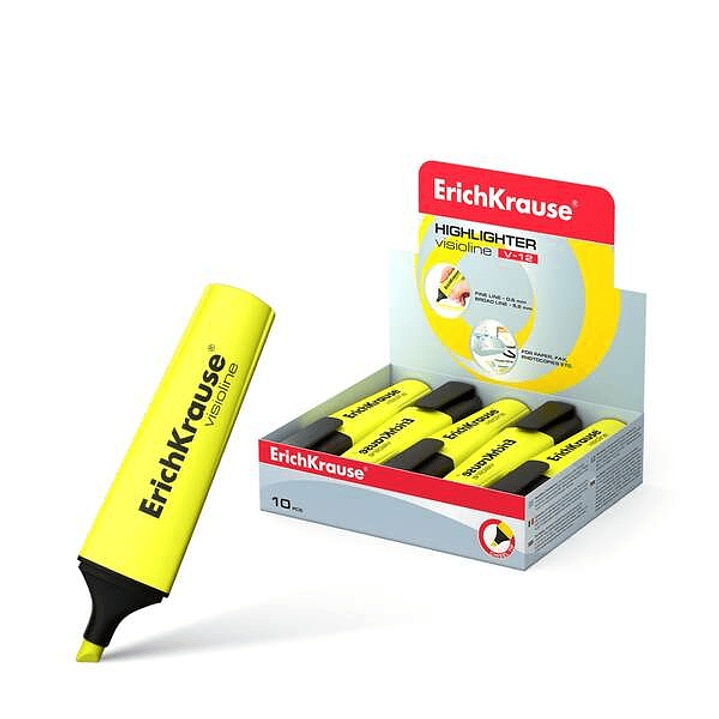 Erichkrause Visioline V-12 Marcador Fluorescente - Punta Biselada - Tinta a Base de Agua - Color Amarillo 1
