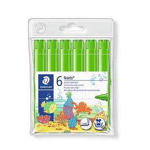Staedtler Noris Jumbo 340 Pack de 6 Rotuladores Jumbo - Punta de Fibra - Trazo 3mm - Tapa Ventilada - Color Verde Claro