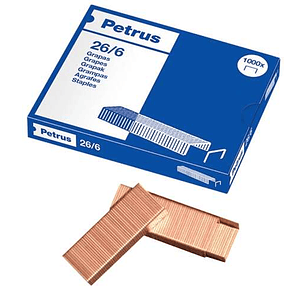 Petrus Caja de 1000 Grapas 26/6 Cobreadas - Hasta 30 Hojas - Patilla de 6mm