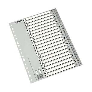 Esselte Indice Abecedario de Plastico con Caratula Indice Folio Tipo A-Z Multitaladro - Cartulina Indice: Carton Blanco y Negro