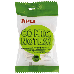 Apli Notas Adhesivas Comic 70x70mm - Bloc 200 Hojas - 4 Colores Surtidos - Fluorescentes