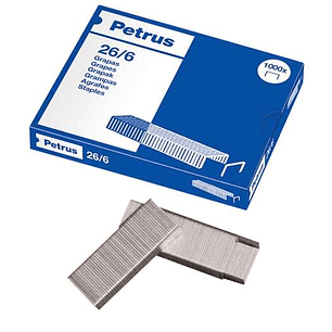 Petrus Caja de 1000 Grapas 26/6 Galvanizadas - Grapa hasta 30 Hojas - Patilla de 6mm