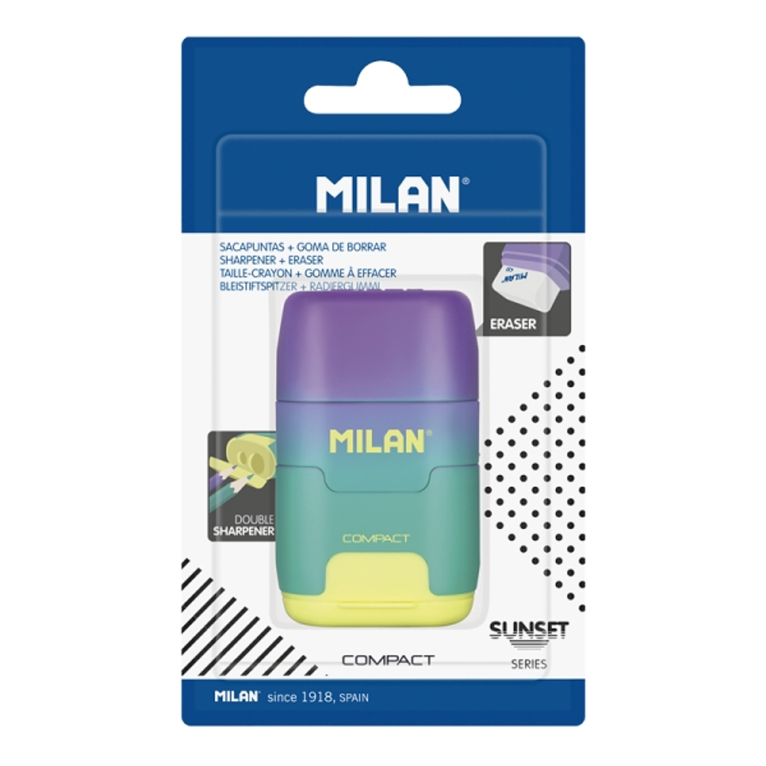 Milan Compact Sunset Afilaborra - Cuchilla de Acero de Seguridad - Doble Agujero para Normal y Maxi - Color Turquesa 1