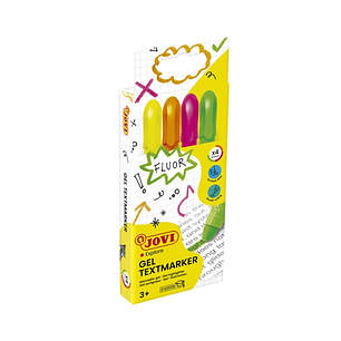 Jovi Gel Textmarker Pack con 4 Marcadores de Texto Fluorescentes - Gel en Seco - No Traspasan - Secado Rapido - Aptos para Luz Negra - Colores Surtido