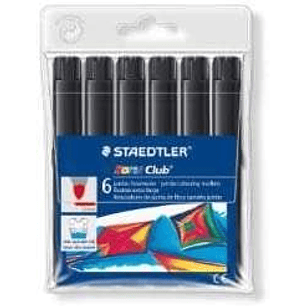 Staedtler Noris Watercolour 340 Pack de 6 Rotuladores de Gran Tamaño - Trazo 3mm Aprox - Lavable Facilmente - Tinta Base de Agua - Color Negro