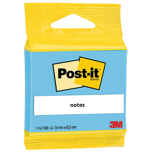 Post-It Bloc de 100 Notas Adhesivas Reposicionables - Forma Rectangular - 63.5x76mm - Color Azul
