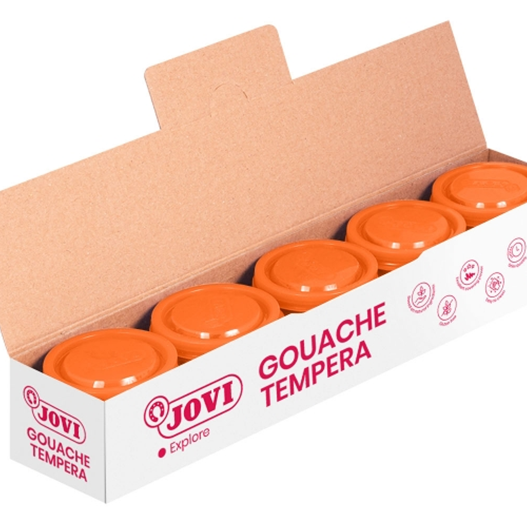 Jovi Bote de Tempera Escolar 35ml - Aplicacion en Multiples Superficies - Uso con Pincel, Rodillo o Espatula - Colores Mezclables - Color Naranja 1
