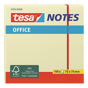 Tesa Notes Bloc de 100 Notas Adhesivas 75x75mm - Sin Disolventes - Reposicionables - Color Amarillo
