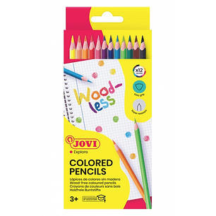 Jovi Woodless Pack de 12 Lapices de Colores - Forma Triangular - Minas Resistentes - Sin Madera - Colores Surtidos