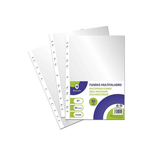 Bismark Pack de 10 Fundas Multitaladro Tamaño Folio 80 Micras - Acabado en Cristal - Ideal para Carpetas con Mecanismo de Anillas - Disponible en Vari