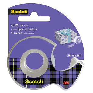 Scotch Giftwrap Cinta Adhesiva Satinada 19mm x 6m - Especial para Envolver Regalos - Incluye Dispensador - Color Transparente