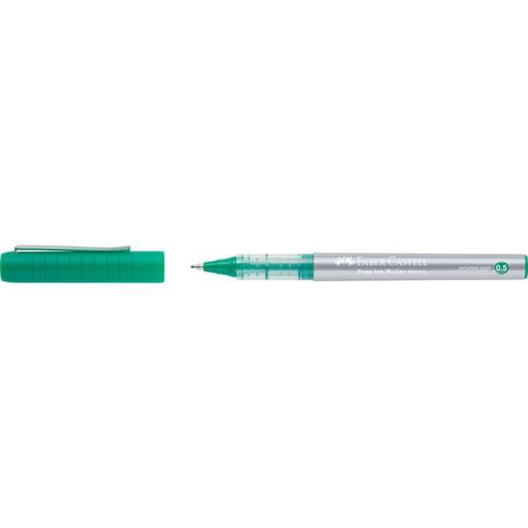Faber-Castell Roller Free Ink Boligrafo de Tinta Liquida - Punta Conica 0,5mm - Ancho de Linea Extrafino - Clip de Metal - Color Verde 1