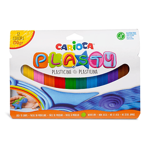 Carioca Plasty Pack de 12 Plastilinas Surtidas - Facil de Usar - No Se Seca - Reutilizable - Colores Brillantes y Mezclables - Libre de Gluten - Color