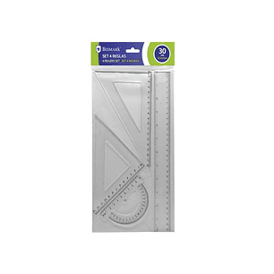 Bismark Quality Pack de 4 Reglas para Dibujo - Incluye Regla 30cm, Escuadra 13cm, Cartabon 18cm y Transportador 10cm - Graduados y Biselados - Ideal p