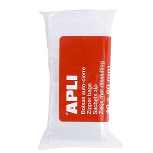 Apli Pack de 100 Bolsas con Zip Auto Cierre Transparentes - Tamaño 40x60mm - Cierre Seguro y Facil Manipulacion - Aptas para Uso Alimenticio - Ideales