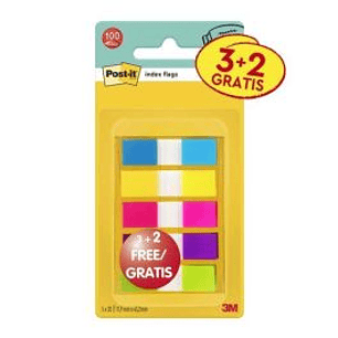 Post-It Index Pack de 5 Dispensadores con 20 Marcadores Reposicionables - Medidas 11.9x43.2mm - Colores Surtidos