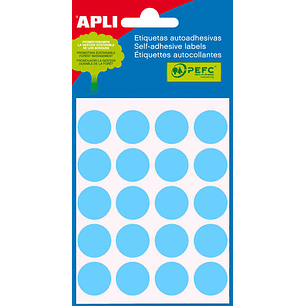 Apli Minibolsa de 100 Etiquetas Redondas Ø 19mm - 5 Hojas por 20 Etiquetas - Adhesivo Permanente - Aptas para Escritura con Lapiz, Boligrafo y Rotulad