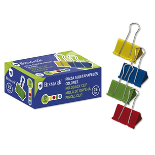Bismark Pack de 12 Pinzas Sujetapapeles Metalicas de 25mm - Pala Abatible - Colores Surtidos