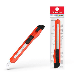 Erichkrause EasyCut Cuter con Fijador Push-Lock Standard 9mm - Sistema de Sujecion de Cuchilla con Seguro de Empuje - Cuchilla Segmentada de Acero - C