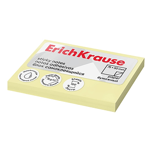 ErichKrause Bloc de 100 Notas Adhesivas 50x75mm - Removibles - Color Amarillo Claro