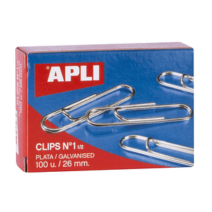 Apli Clips Alambre Nº 1½ - 26mm - Acabado Galvanizado Plata - 100 Unidades por Caja - Organizacion Perfecta