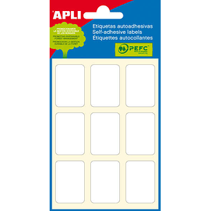 Apli Minibolsa de 54 Etiquetas Rectangulares 22x32mm - 6 Hojas por 9 Etiquetas - Adhesivo Permanente - Cantos Romos - Color Blanco