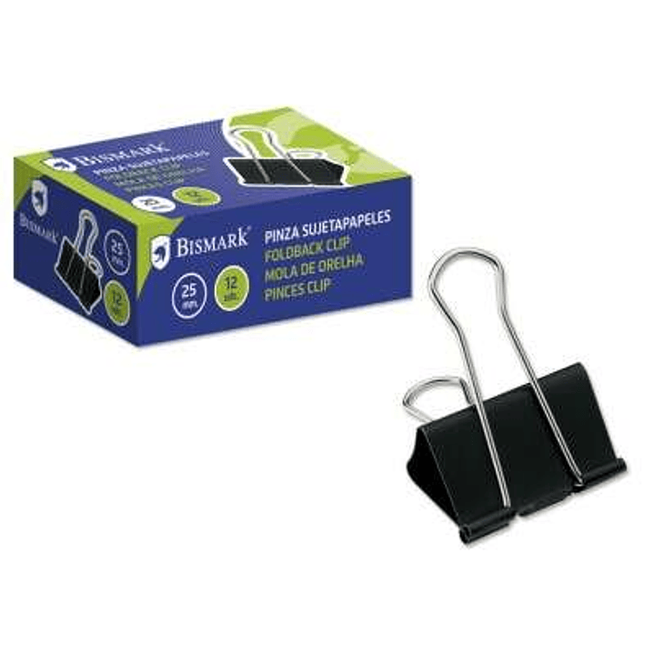 Bismark Pack de 12 Pinzas Sujetapapeles Metalicas de 25mm - Pala Abatible - Color Negro 1