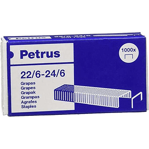 Petrus Grapas 22/6 Galvanizadas - Hasta 30 Hojas - Caja de 1000 Grapas - Patilla de 6mm