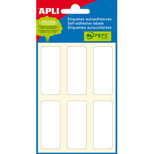 Apli Pack de 36 Etiquetas 20x50mm - 6 Hojas por 6 Etiquetas - Adhesivo Permanente - Cantos Romos - Color Blanco