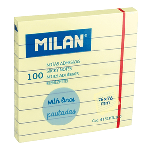 Milan Pack de 100 Notas Adhesivas - Pautadas - 76x76mm - Color Amarillo