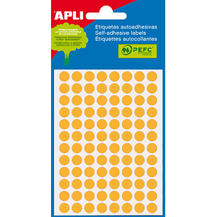 Apli Minibolsa de 288 Etiquetas Redondas Ø 8mm - 3 Hojas por 96 Etiquetas - Adhesivo Permanente - Color Naranja Fluor