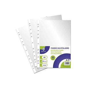 Bismark Pack de 10 Fundas Multitaladro Tamaño A4 80 Micras - Acabado en Cristal - Ideal para Carpetas con Mecanismo de Anillas - Disponible en Varios 