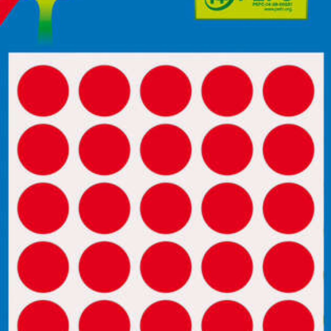 Apli Minibolsa de 175 Etiquetas Redondas Ø 13mm - 5 Hojas por 35 Etiquetas - Adhesivo Permanente - Color Rojo 1