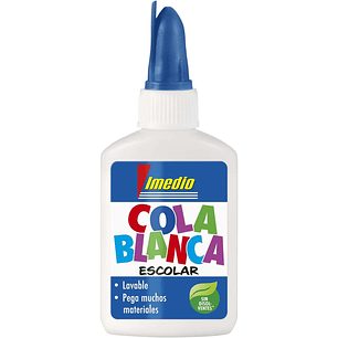 Imedio Cola Blanca Escolar 40gr - Sin Disolventes - Bote Blando Ideal para Niños - Con Espatula Incorporada