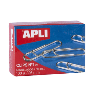 Apli Clips Alambre Nº 1½ (26mm) - Acabado Niquel Brillante - Alta Resistencia a la Oxidacion - Caja con 100 Clips