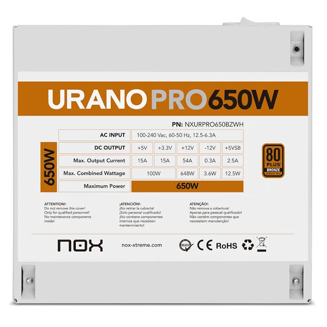 NOX Fuente ATX Urano PRO 650W Bronze Blanco 4