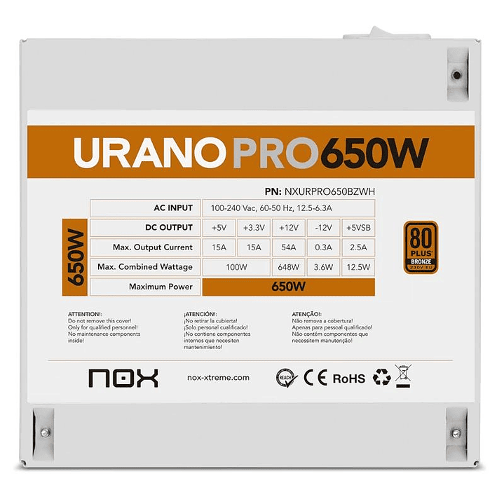 NOX Fuente ATX Urano PRO 650W Bronze Blanco 4