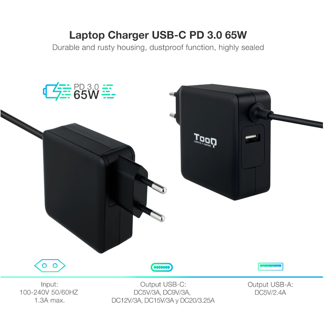 Tooq Cargador portátil conector USB-C 65W 4