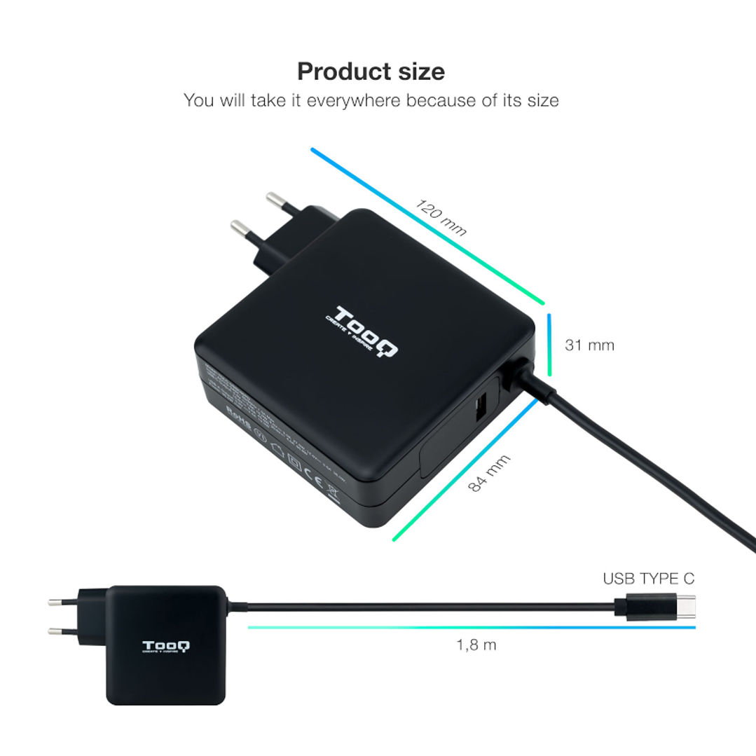 Tooq Cargador portátil conector USB-C 90W 3
