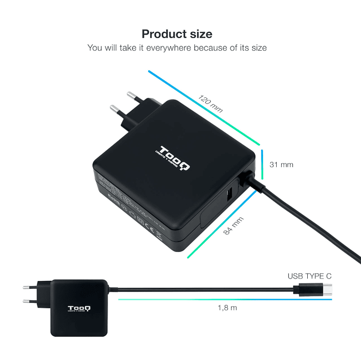 Tooq Cargador portátil conector USB-C 90W 3
