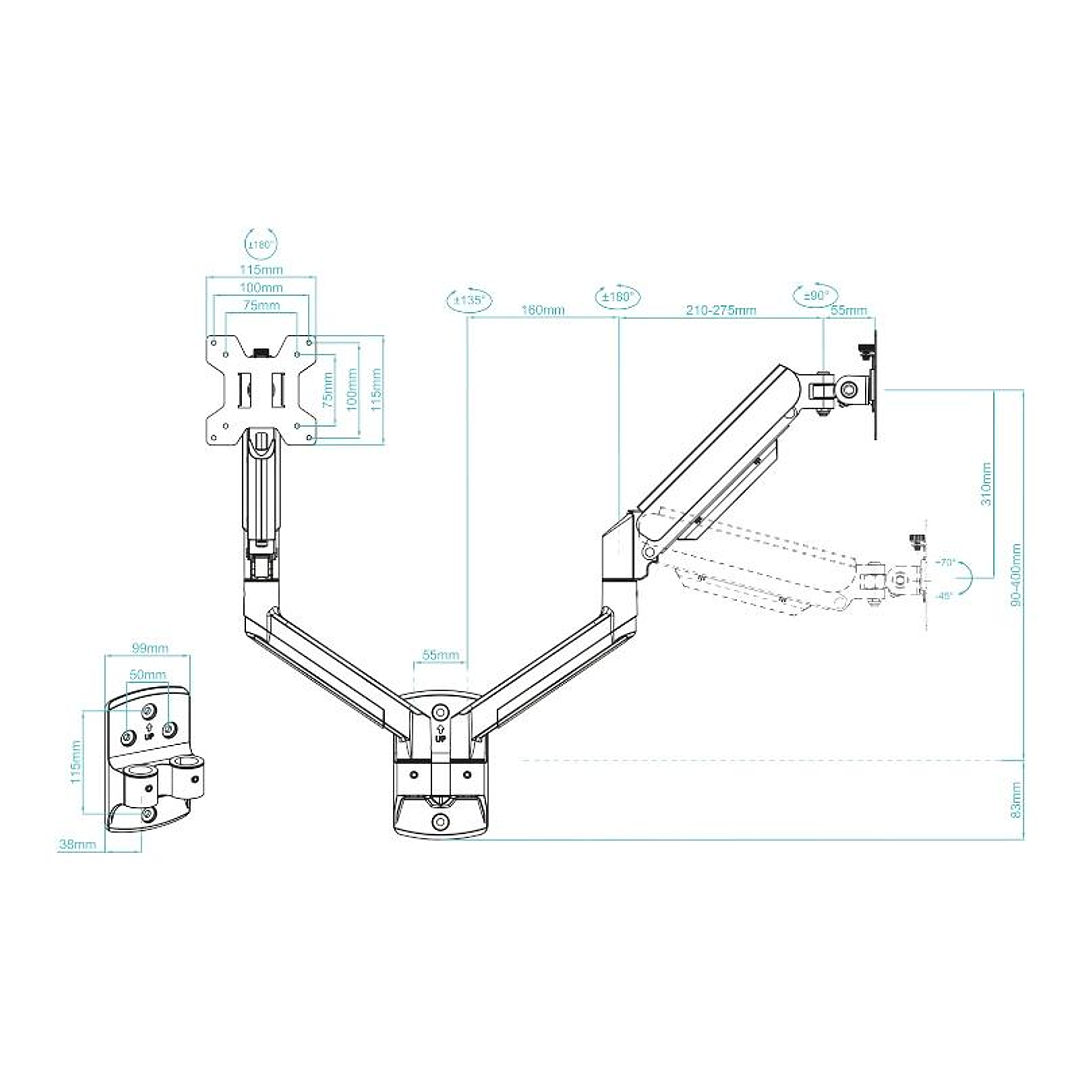 Tooq Soporte Pared LP1434TNR-B 2 brazo 13-34 Negro 4